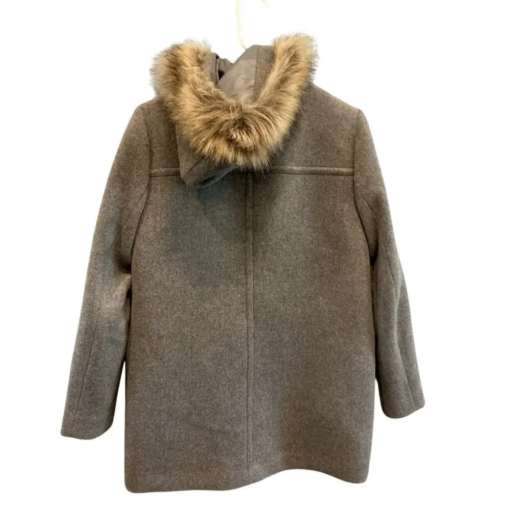 J.CREW Vail Faux Fur Parka Coat Hooded Peacoat Grey Classic Preppy Twee - Picture 7 of 11